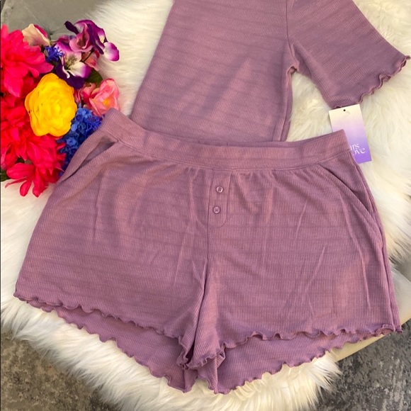 😍PRICE FIRM! NEW! Passion Purple Summer Pajama Set Ribbed Edge Accent - Picture 3 of 5
